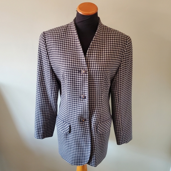 Della Spiga Canada 8 Vintage Old Money Houndstooth Academia Classic Wool Blazer - Picture 1 of 15